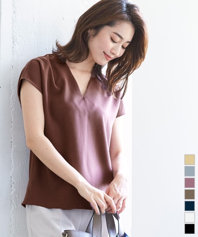 Vネックフレンチスリーブブラウス【メール便可/90】〔人気商品!予約〕