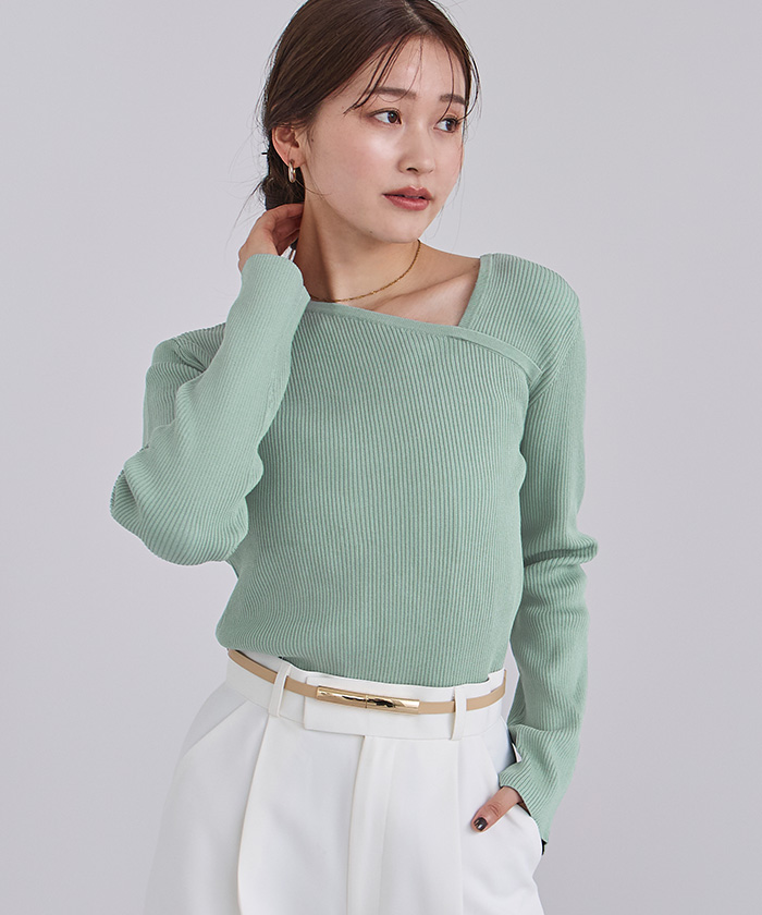 アシンメトリーネックリブニット【メール便可／100】 | ur's（ユアーズ）