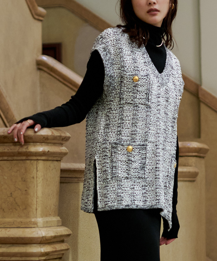 Vネックツイードベスト | ur's（ユアーズ）