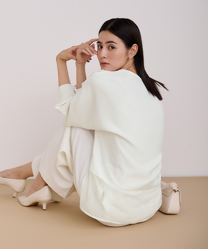 ドルマンスリーブボートネック裾シアーブラウス【メール便可／100