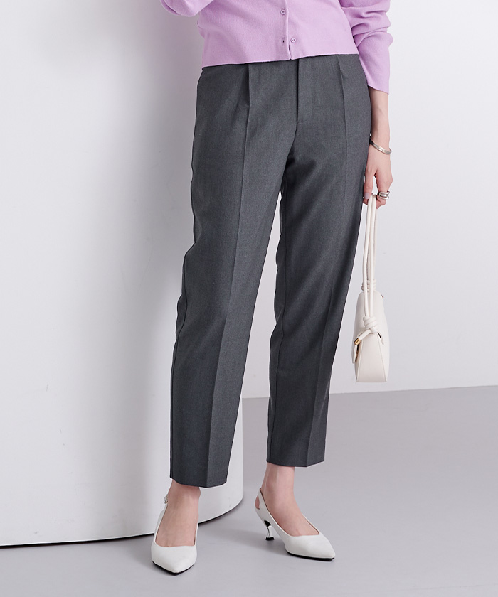 イヴエヴァン テーパード パンツ アンクル丈 ハイウエスト ロールアップ 風 センタープレス スラックス ベルト付き カジュアル シワニナラ | [イヴ エヴァン] テーパードパンツ アンクル丈 ハイウエスト ロールアップ風 センタープレス レディース ベルト付き S～XL  レディース アイボリー EE42-IV-S | ロングパンツ 通販