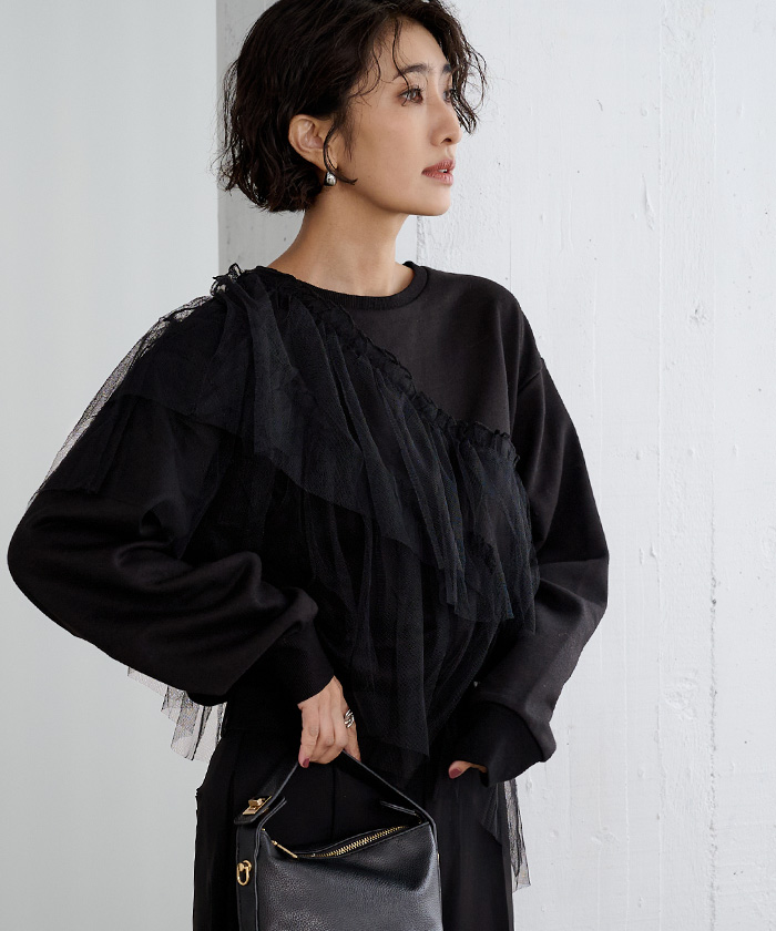 ANDRESD ブラックチュールフリルトップス ANDRESD ブラックチュールフリルトップス - トップス人気 商品 通販