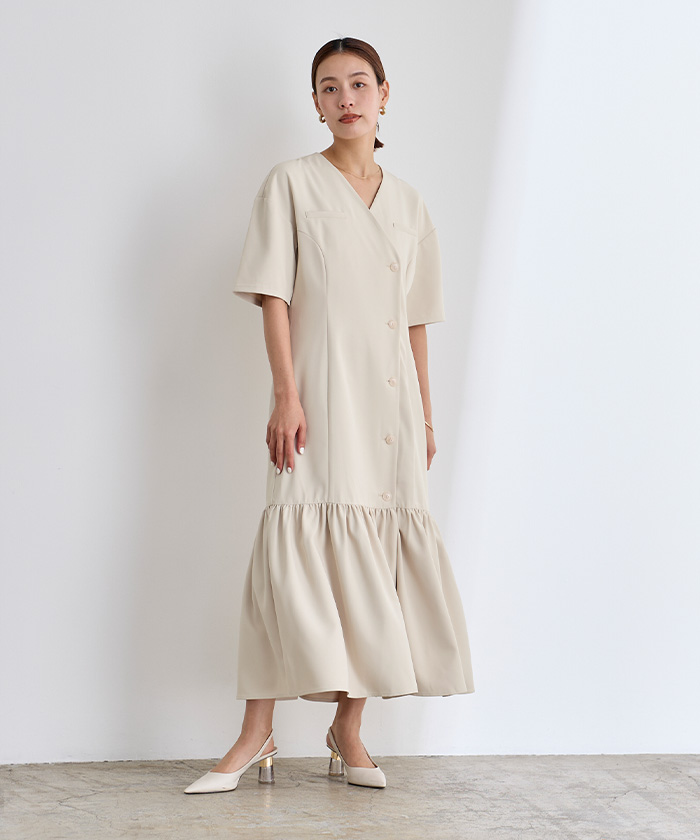 【　yori　】 Vネック　ティアード　カットソー　ワンピース　ヨリ 新品タグ付き】yori ヨリvネックティアードカットソーワンピース