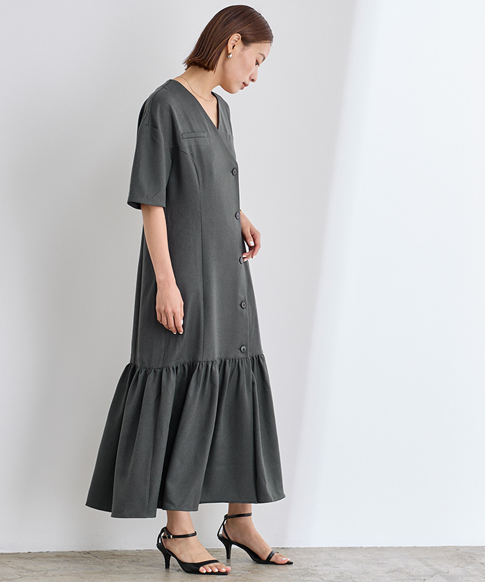 ノーカラーVネックティアードワンピース | ur's（ユアーズ）