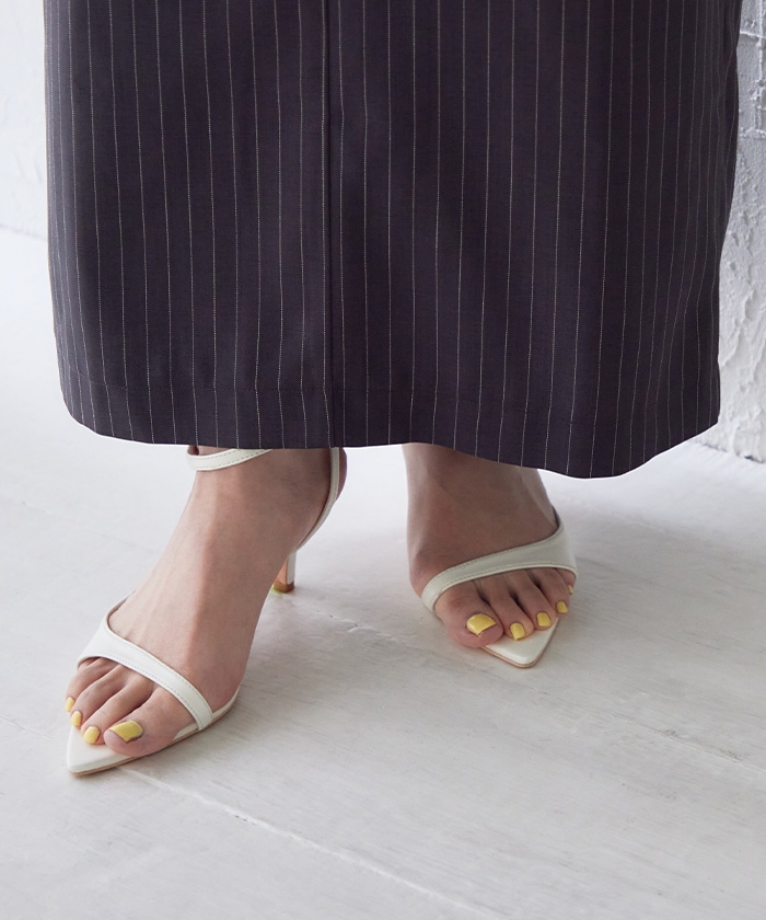 サンダル アシンメトリーストラップサンダル レディース レースレディース Lace Ladies レザー調 ナロー アシンメトリー