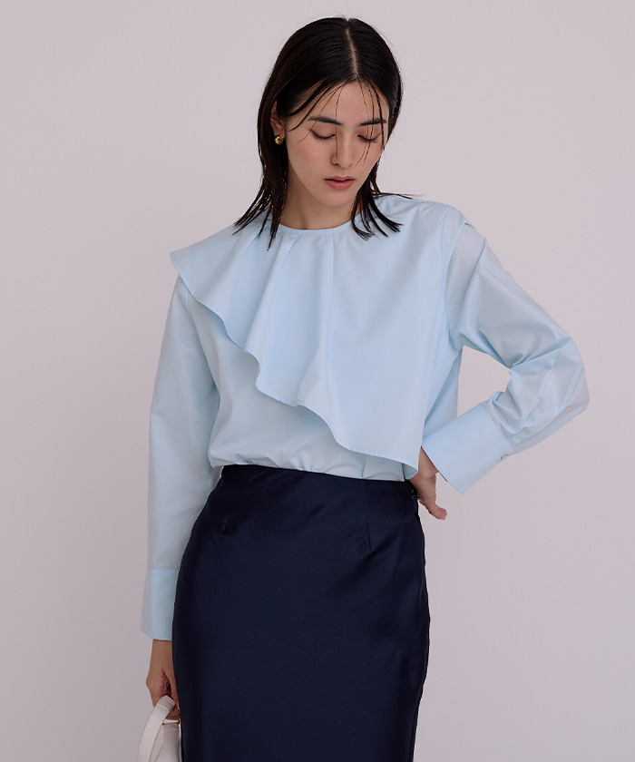 【送料無料ライン/39ショップ】 アシンメトリーラッフルデザインブラウス | ur's（ユアーズ） シャツ/ブラウス(長袖/七分)