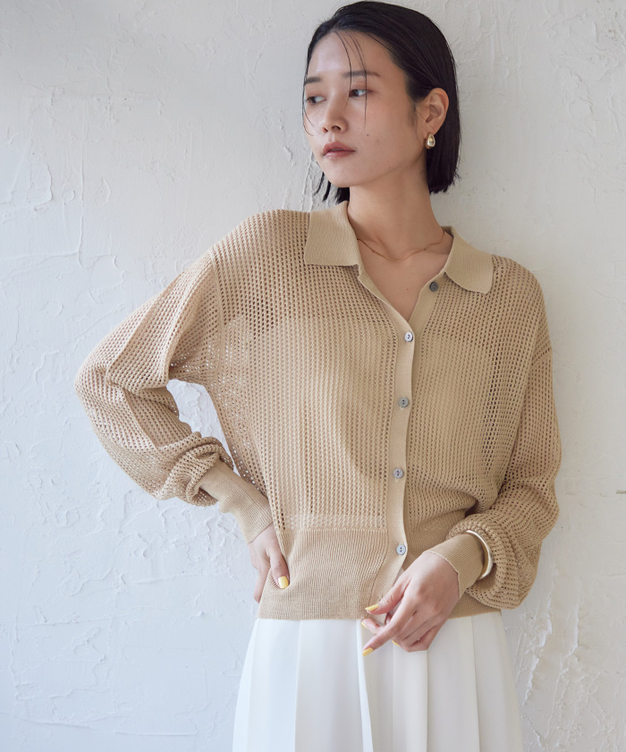 メッシュポロニットカーディガン【メール便可／100】 | ur's（ユアーズ）