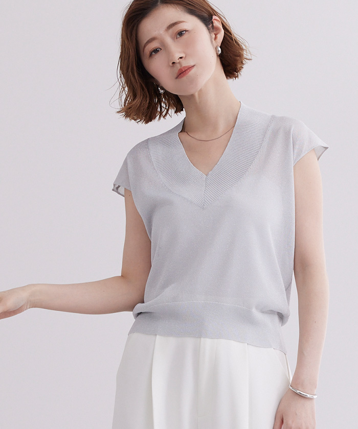 新品未使用！ウェーブネック袖シアーニット coen ニット セーター 「UVカット」オータムシアークルーネック