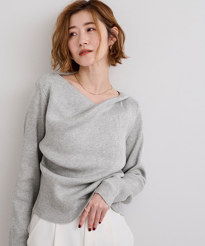 オフショルダー黒ベルベットトップス LVEU.】ベルトショルダートップス / トップス カットソー 長袖