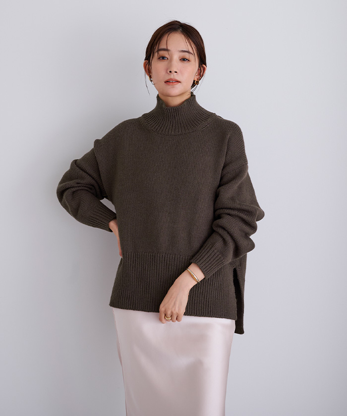 チノ オーバーサイズ ハイネック ニット ウール ダークブラウン F チノ オーバーサイズ ハイネック ニット ウール ダークブラウン