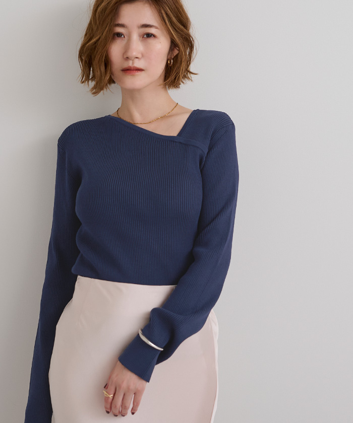 アシンメトリーリブニット アシンメトリーネックリブニット【メール便可／100】 | ur's（ユアーズ）