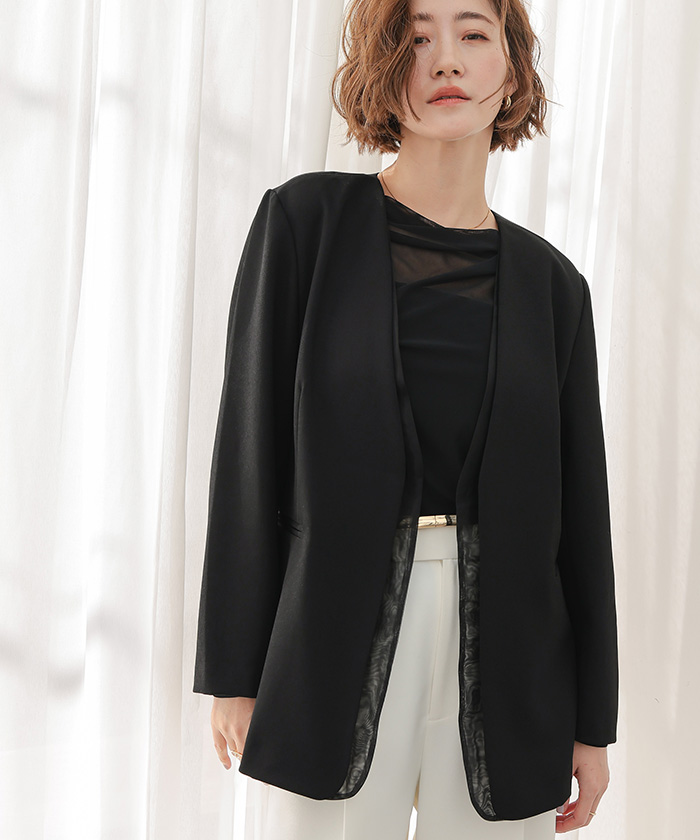 シアー ノーカラー ジャケット BEAUTY&YOUTH シアー ノーカラー ジャケット